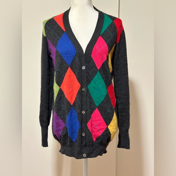 Women's Autumn Cashmere  100% Pure Cashmere Multicolor Cardigan Size Large - Picture 1 of 7